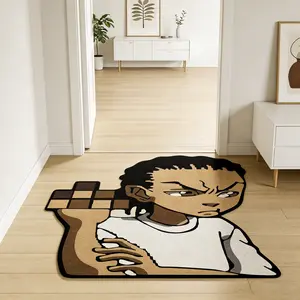Trendy and funny arm hugging boy, irregular carpet, contrasting color plush floor mat, entrance foyer anti slip and wear-resistant foot mat, e-sports room decoration mat, suitable for ins style/trendy play, personalized home decoration
