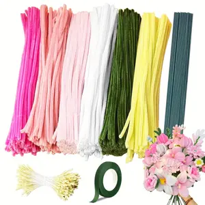 1022pcs floral material set, including 600 stems in 6 colors, 400 flower cores, 20 flower stems, and 2 tapes, suitable for bouquet making and DIY projects.Perfect Valentine's Day gift (not a finished product)