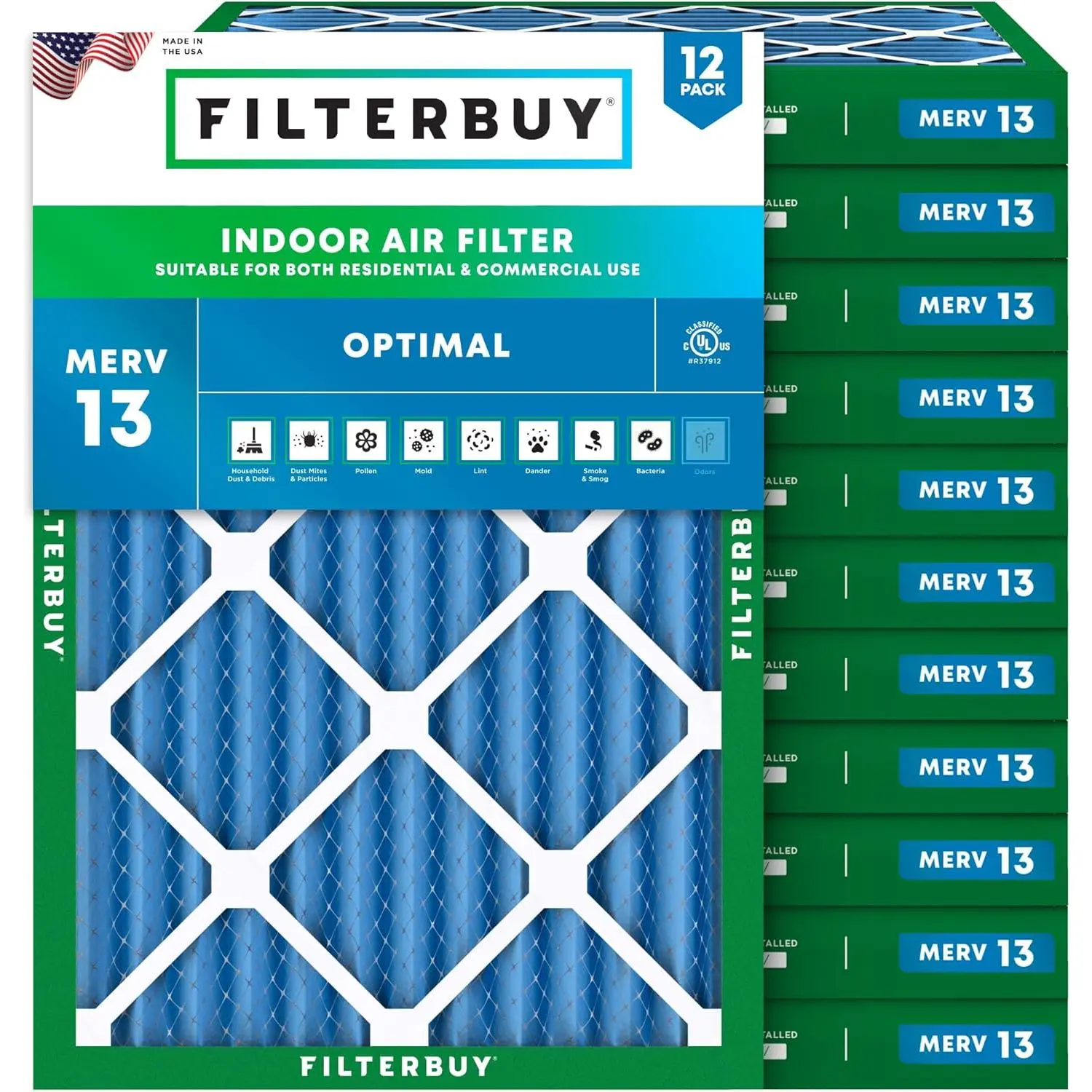 Filterbuy 24x28x2 Air Filter (12-Pack), Pleated MERV 13 Optimal Defense HVAC AC Furnace Air Filters (Actual Size: 23.50 x 27.50 x 1.75 Inches)