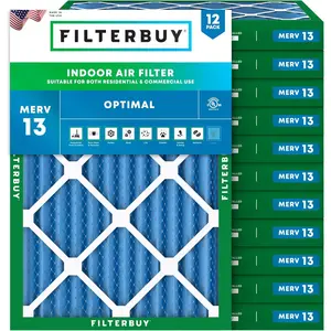 Filterbuy 20x25x2 Air Filter (12-Pack), Pleated MERV 13 Optimal Defense HVAC AC Furnace Air Filters (Actual Size: 19.50 x 24.50 x 1.75 Inches)