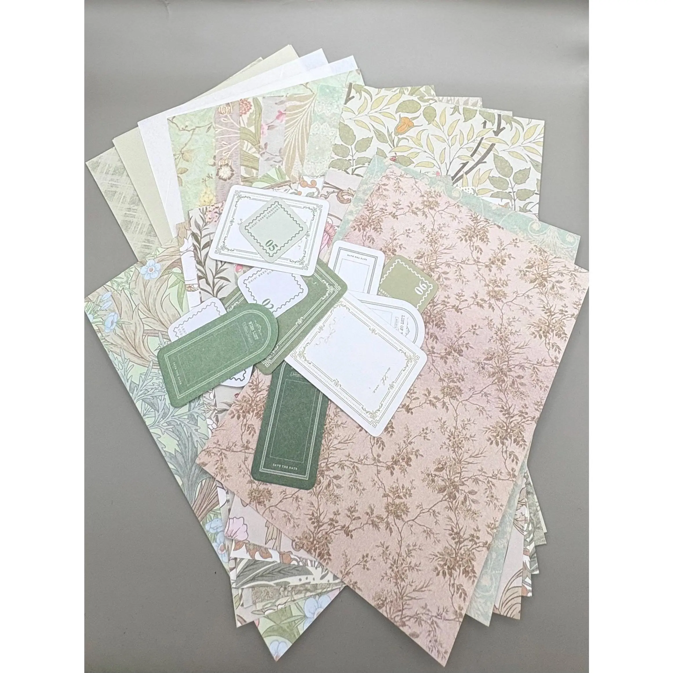 Floral Ephemera Stickers and Papers Bundle (Green)