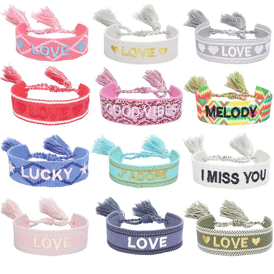 Boho Woven Embroidery Love Wrist Knitted Wrap Bracelets String Rope Handmade Weaving Braided Tassels Ethnic Women Men Jewelry
