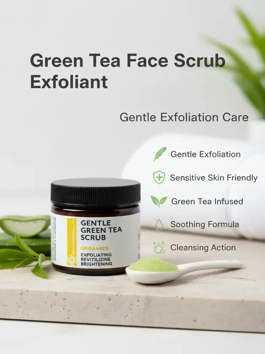 Brightening Facial Exfoliator with Green Tea, Aloe Vera & White Tea, Physical Face Scrub with Jojoba Beads for a Glowing Complexion, Skin Care Products, Gentle, Cleansing, Soothing, Cleanser, Hydrating, Sensitive, Unscented, Natural Blend, Antioxidant, Si