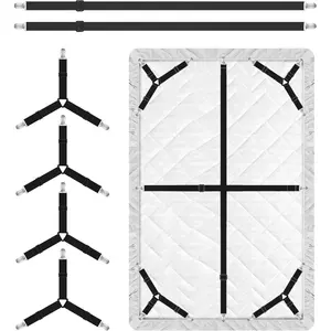 Bed Sheet Holder Straps, 4+2 Pcs Adjustable Mattress Sheet Clips, Bed Sheet Fasteners Elastic Sheet Suspenders to Keep Bed Sheet in Place for Different Beds (Black)