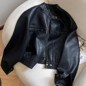 Autumn Leather Jackets for Women New Retro PU Short Motorcycle Jacket Loose Casual Leather Coat Women Tops