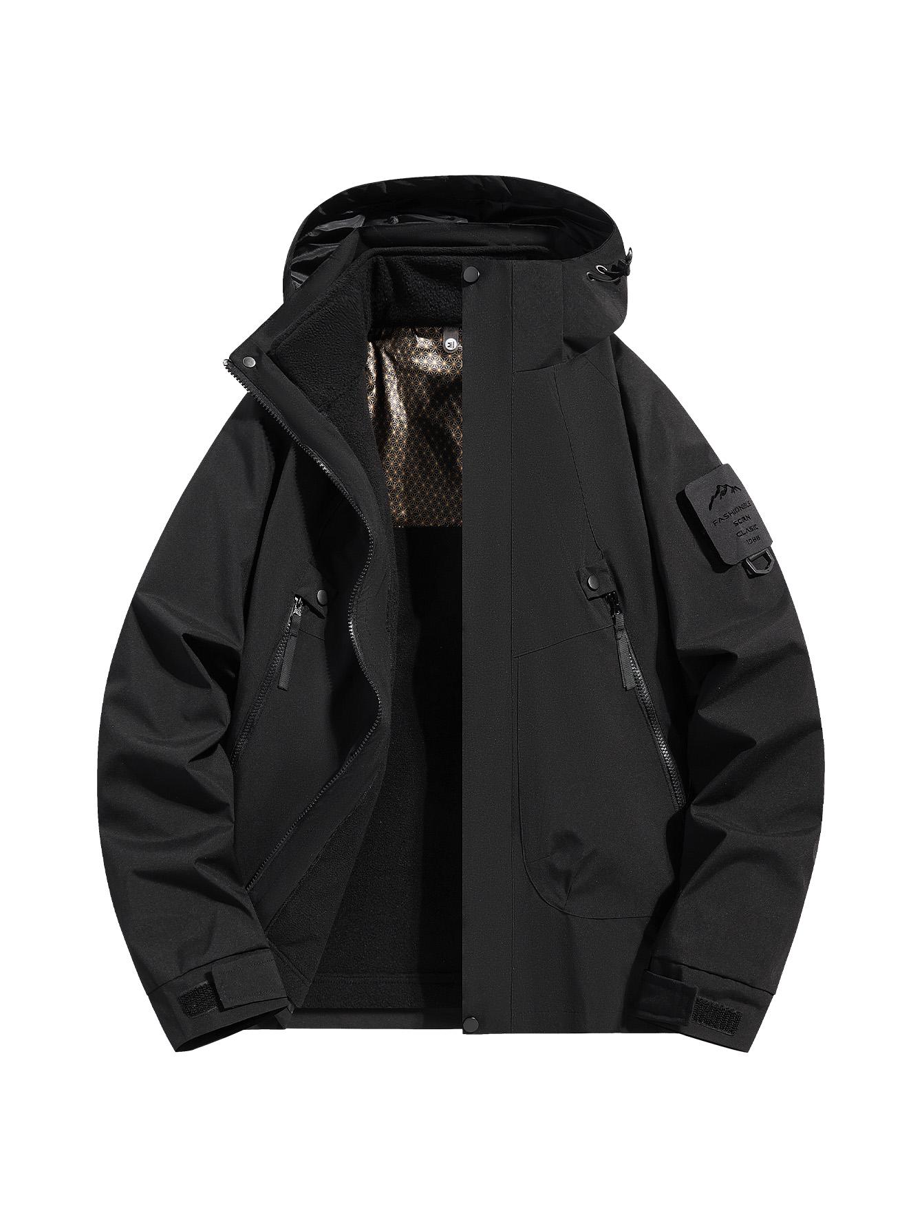 CCCMAI Men's Solid Color Waterproof Windproof Drawstring Zip-up Hoodie Jacket, Casual Long-Sleeve Outdoor Coat with Zipper Pockets, Suitable for Outdoor Activities, All-Season Men's Apparel, Menswear  Coats Jackets Tops