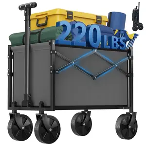 Office Utility Wagon – Foldable T-Handle Cart, 56L (14.8 Gal), 220 lbs Load, Weighs 8.3 lbs, All-Terrain Wheels for Mailroom, Warehouse, Events, Delivery