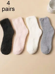 Women's Plush Mid-Calf Socks, Soft Comfy Socks, Soft & Skin-Friendly Material, Cozy Home Wear for Fall Winter, Casual Daily Use, Warm & Comfortable Design