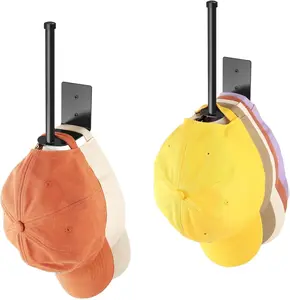 2 Pack Hat Racks for Baseball Caps, Stainless Steel Hat Organizer for Baseball Cap, Hat Holder Storage Organizer, Hat Hanger Strong Adhesive/Wall Drilled for Door, Bedroom, Closet(Black 6 in)