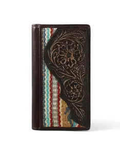 Ariat Men’s Rodeo Wallet – Floral Tooled Leather with Aztec Rug Pattern