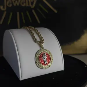 Gold-Plated Saint Jude Pendant with 24 Inch 4mm Rope Chain for Men Women Elegant