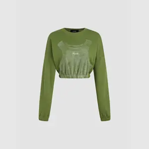 Cider [size 2-10] Solid Elastic Waist Crop Sweatshirt