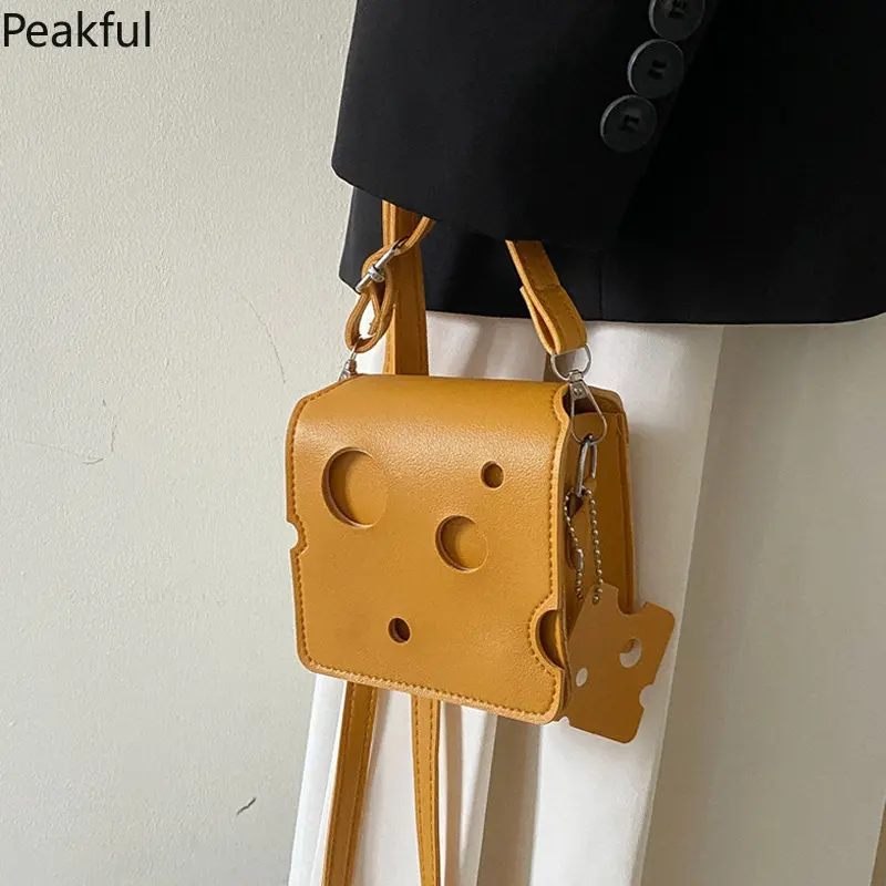 Y2K Cute Cheese Crossbody Purse, Viral Fun Mini Shoulder Bag, Creative Small Storage Sling for Daily Items, roomy inner space & adjustable strap, adorable appearance, ideal for shopping, hanging out and casual trendy outfit matching