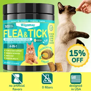 Woyamay Flea & Tick Prevention for Cats 500 Chews Natural Daily Oral Supplement with Cheese Flavor & Probiotics for Immunity & Digestive Health Salmon Oil Pumpkin Vitamin Cute Cat Treats DealsForYouDays summerwins