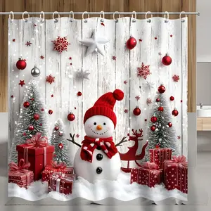 1pc Festive Christmas Snowman Print Polyester Shower Curtain - No-Drill Machine Washable Bathroom Decor Holiday Accents Perfect for Winter-Themed Bathrooms Christmas Bathroom Decor