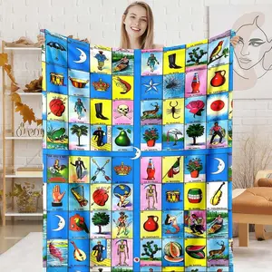 Mexican Lotería Themed Flannel Throw Blanket Ultra Soft Cozy Warm Plush Lightweight Gift For Game Lovers Men Women Her Him Birthday Christmas Cultural Decor For Couch Bedroom, Cozy Soft Flannel Blanket & Suitable For Birthday, Valentine's Day, Christmas