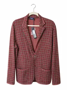 Drumohr Made in Italy Red Plaid Knit Blazer Jacket Mens 48 IT 38 US NWT