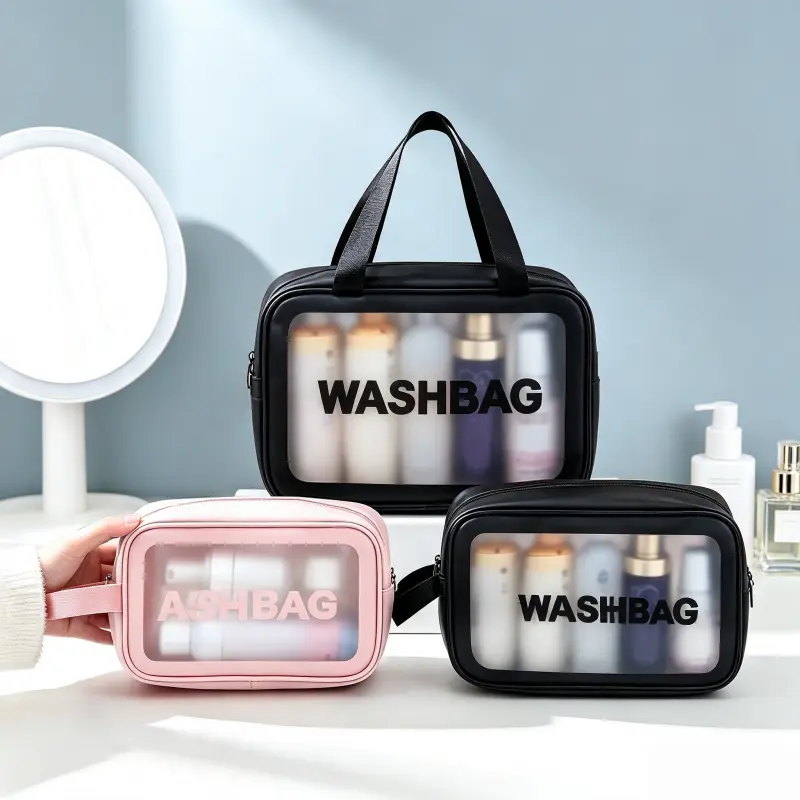 3 PCS Transparent Toiletry Wash Bag Set, Portable Handheld Cosmetic Organizer Bags, Multi-size Travel Storage Pouches for Makeup, Skincare and Personal Grooming Supplies