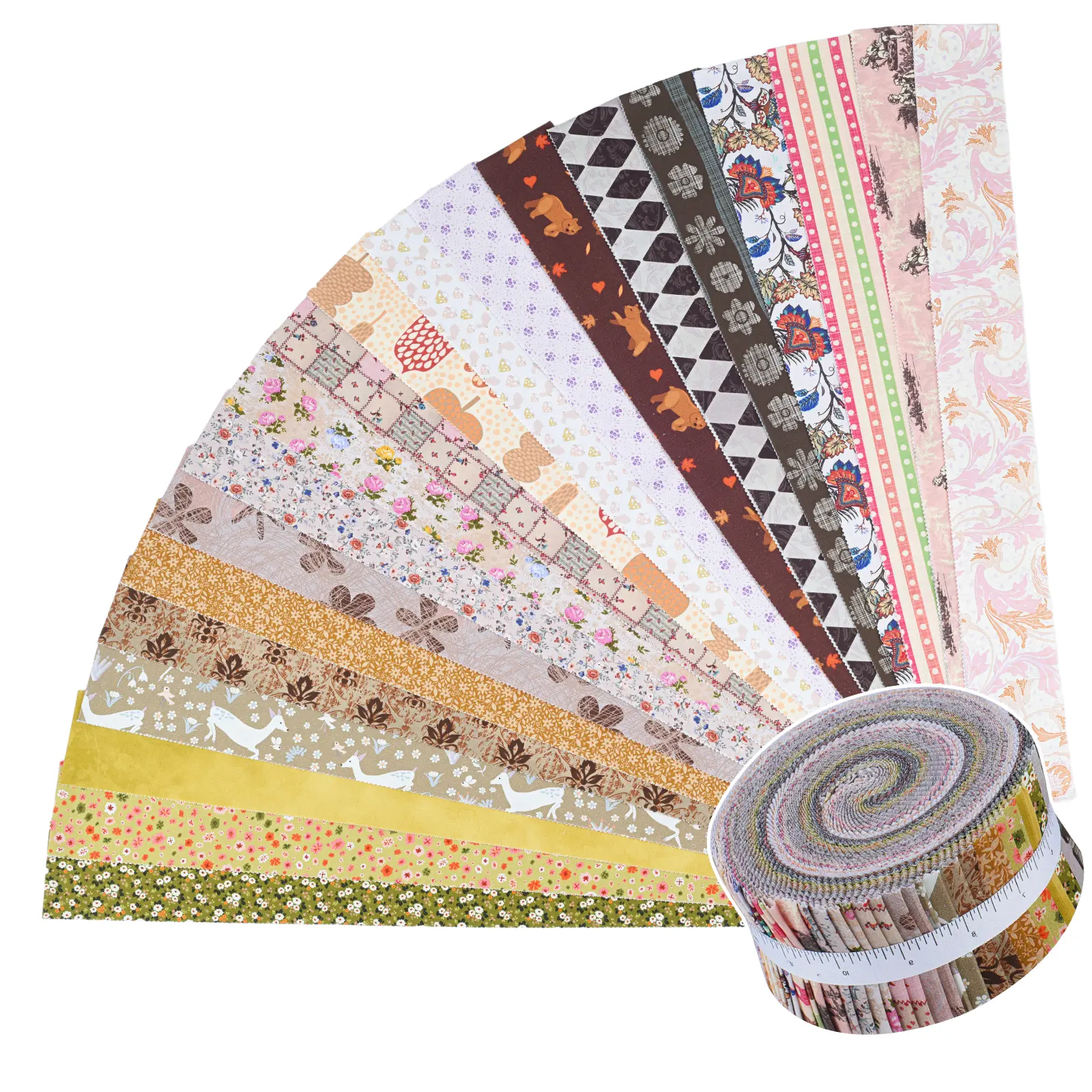 ShinyStitch Pure Cotton Pre-cut Fabric Bundle, 40 Pieces Precut Fabric Strips 2.5" x 44", Soft Premium Cotton Quilting Fabric for Patchwork, Quilt Making, Hand Sewing Projects, DIY Crafts, Blanket & Handmade Sewing Supplies,Sepia Breeze