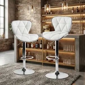 2 Pieces Height Adjustable Bar Stools, PU Leather Curved Solid Backrest Bar Chairs With Footrest, Anti-Slip Base Ergonomic Pub Stools, Modern Leisure Counter Stools For Home Kitchen Bar Dining Room Indoor Outdoor Use