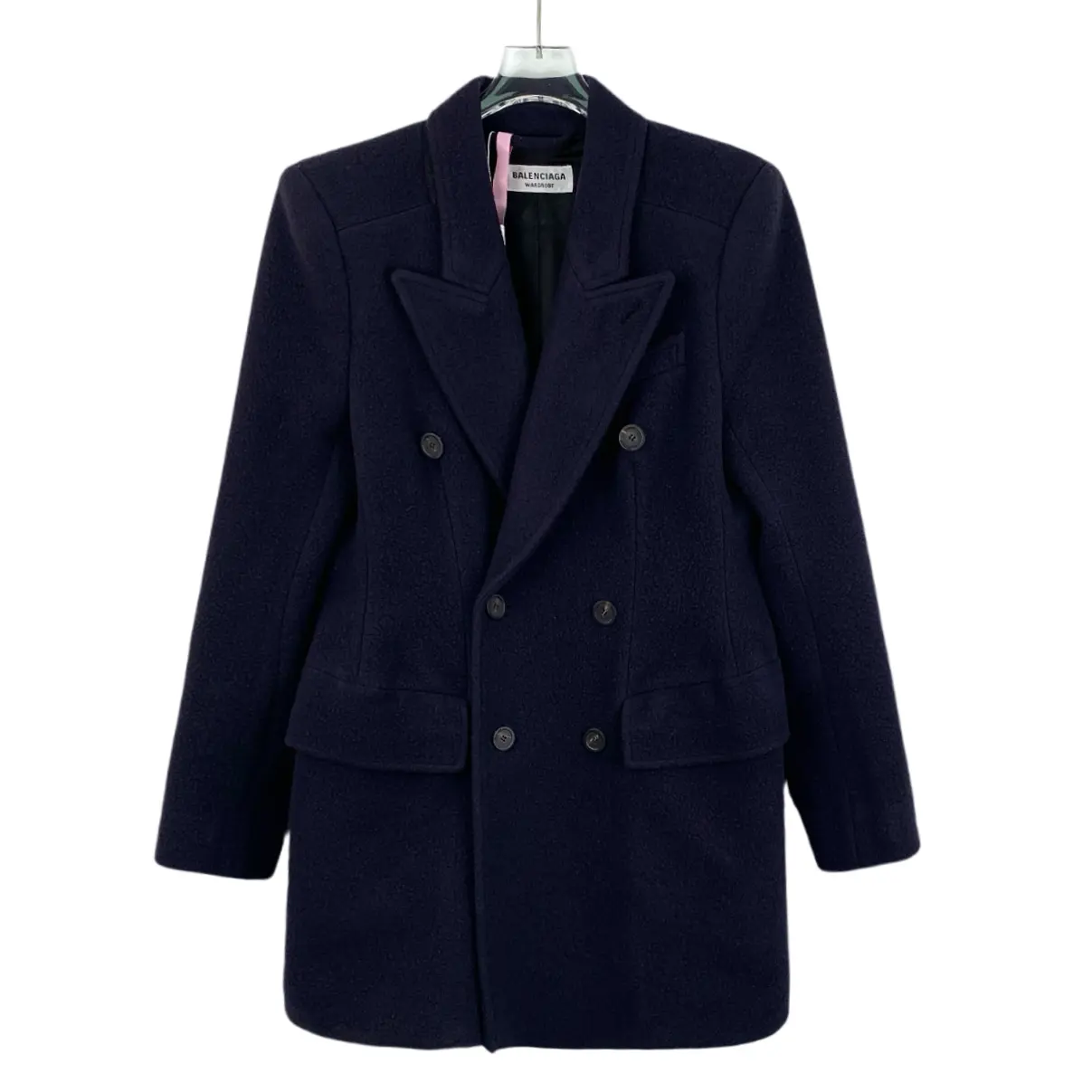 RDLT - Balenciaga Navy Wool Double-Breasted Coat Size 38