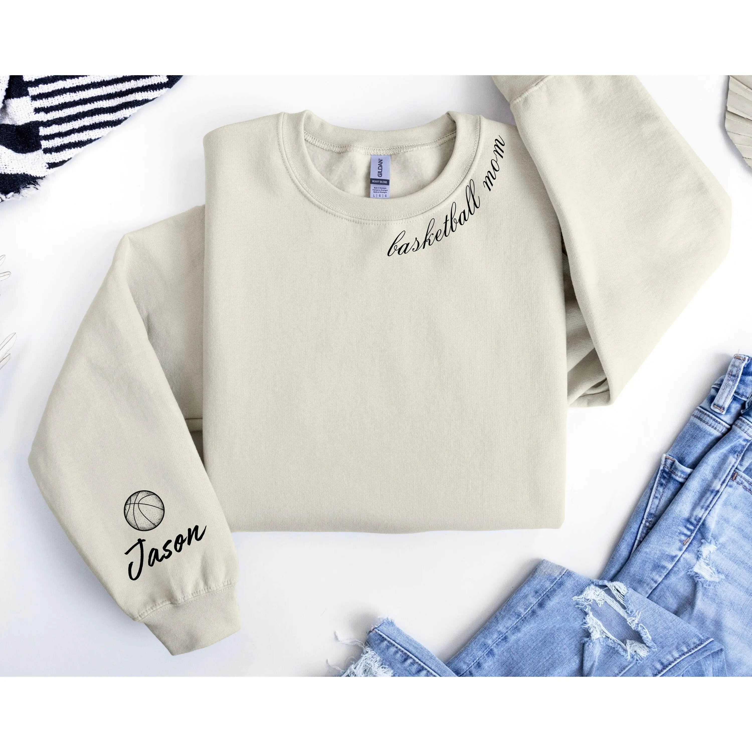 Customized Basketball Mom Sweatshirt, Your Name Basketball Sweater,Basketball Mom Hoodie,Basketball Gifts,Game Day,Custom Basketball Sweater