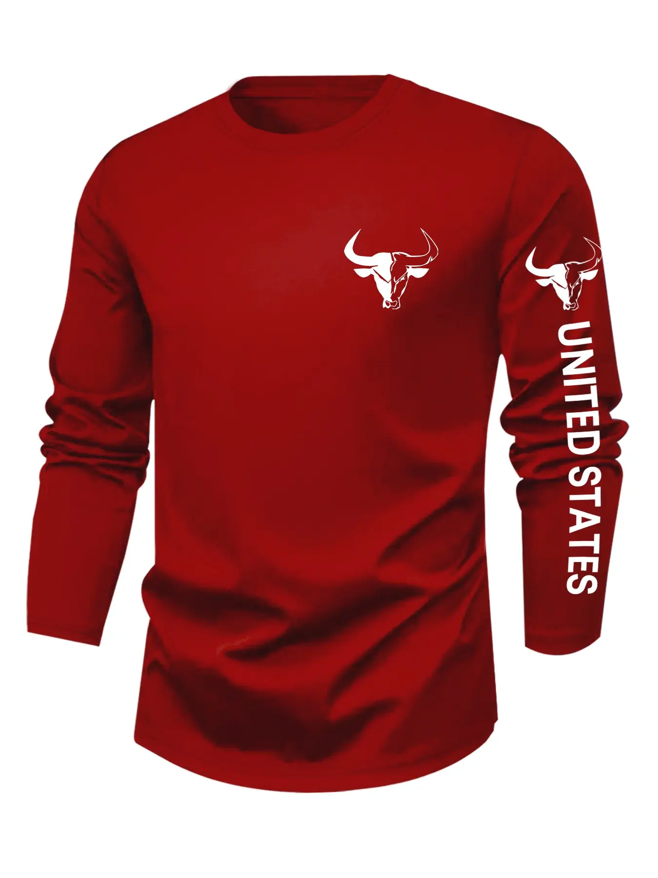 Men's Bull Head & "UNITED STATES" Print Long Sleeve T-Shirt, Casual Sporty Crewneck Tee, Athleisure Tee, Regular Fit, Casual Athletic Wear #BullHeadTee #AmericanStyle #LongSleeveTee #SportyCasual #TikTokMadeMeBuyIt