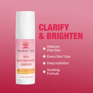 Bloom & Clear Niacinamide Serum 10% - Targets Fine Lines, Reduces Pore Size, Evens Skin Tone, Deep Hydration, Soothing Formula Flower Daily Gentle Glycerin