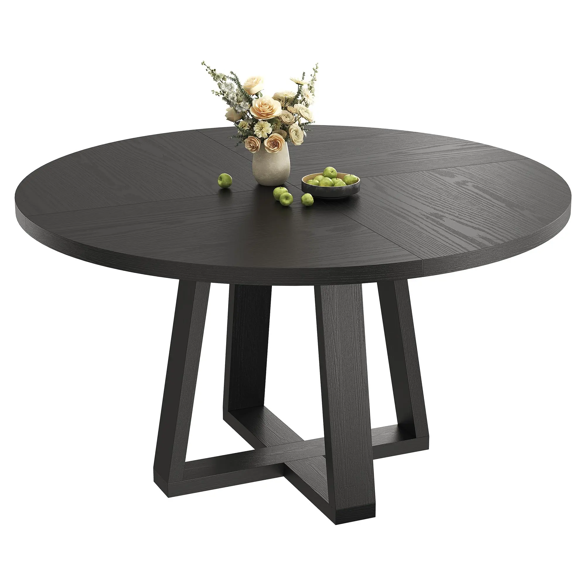 Garvee Round Dining Table 47" for 4-6 People, Sturdy Cross Base, Farmhouse Style Wood Table, Ideal for Apartment Kitchen or Living Room, Black Finish, Table Only