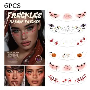 12 PCS Halloween Face Glitter Freckles Makeup Patches, Natural Look Cosmetic Tattoo Patches, Glitter Sparkle Fake Freckles Stickers for Women Kids Festival, Concert,Carnival Party,Cosmetic Glitter,Rave Accessories