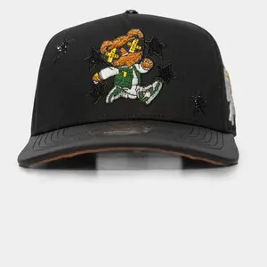 Bear Logo Black Snapback Unisex Hat with Star Design and Embroidered Bear Graphic