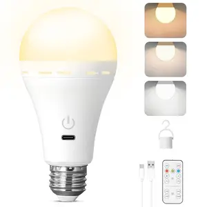 2 Pack Rechargeable Emergency Light Bulbs A19, Camping Lamp Battery Powered LED Light Bulb 6000K Daylight E26 E27 120 Volt 12W 60W Equivalent with 1200mAh for Home Power Outage Camping Hurricane