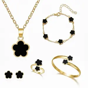 Stainless Steel Clover Jewelry Set – Necklace, Bracelet, Earrings & Ring