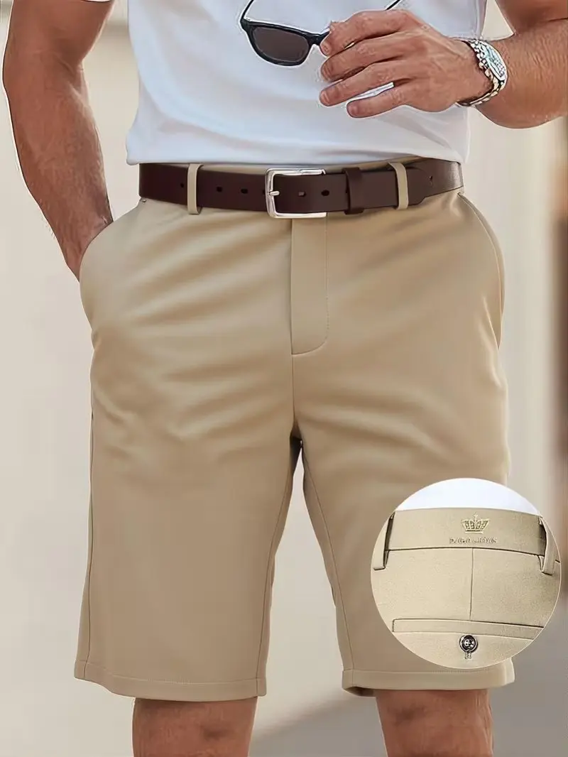 Men’s stylish minimalist shorts; business-style versatile straight Bermuda shorts for streetwear; versatile men’s shorts for vacations and travel; with zipper and buttons; men’s shorts; casual business shorts; dress pants