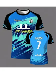 3D 90 minute JUL series football T-shirt for men, Athletic Letter Print, summer outdoor sports quick drying T-shirt, round neck loose T-shirt for both men and women