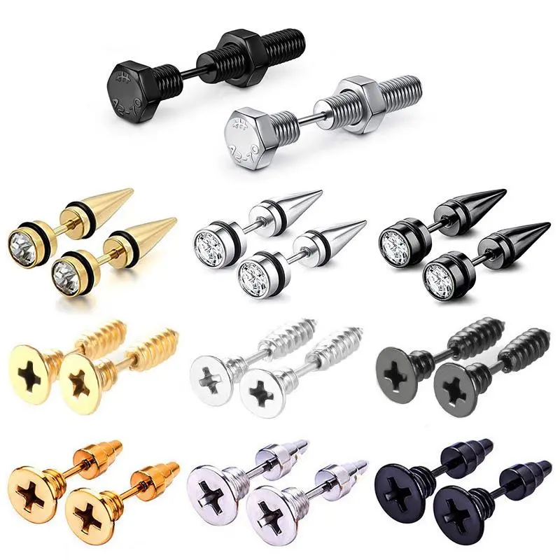 Multi-style Gothic Screws Stud Earring For Men/Women Anti Allergic Stainless Steel Body Piercing Novelty Earrings Funny Jewelry