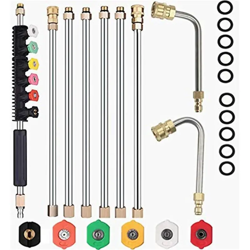 120inch Stainless Steel Pressure Washer Extension Wand Power Washer Lance with Spray Nozzle Tips,30°,90°Curved Rod, 1/4’’Quick Connect, Replacement for Anti-Leaked Ring 4000 PSI…