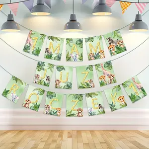 Wild Animal Birthday Party Banner, Jungle Theme Party Banners, Baby Shower Supplies, Safari Girlanda Na Roczek, Wild One Decorations