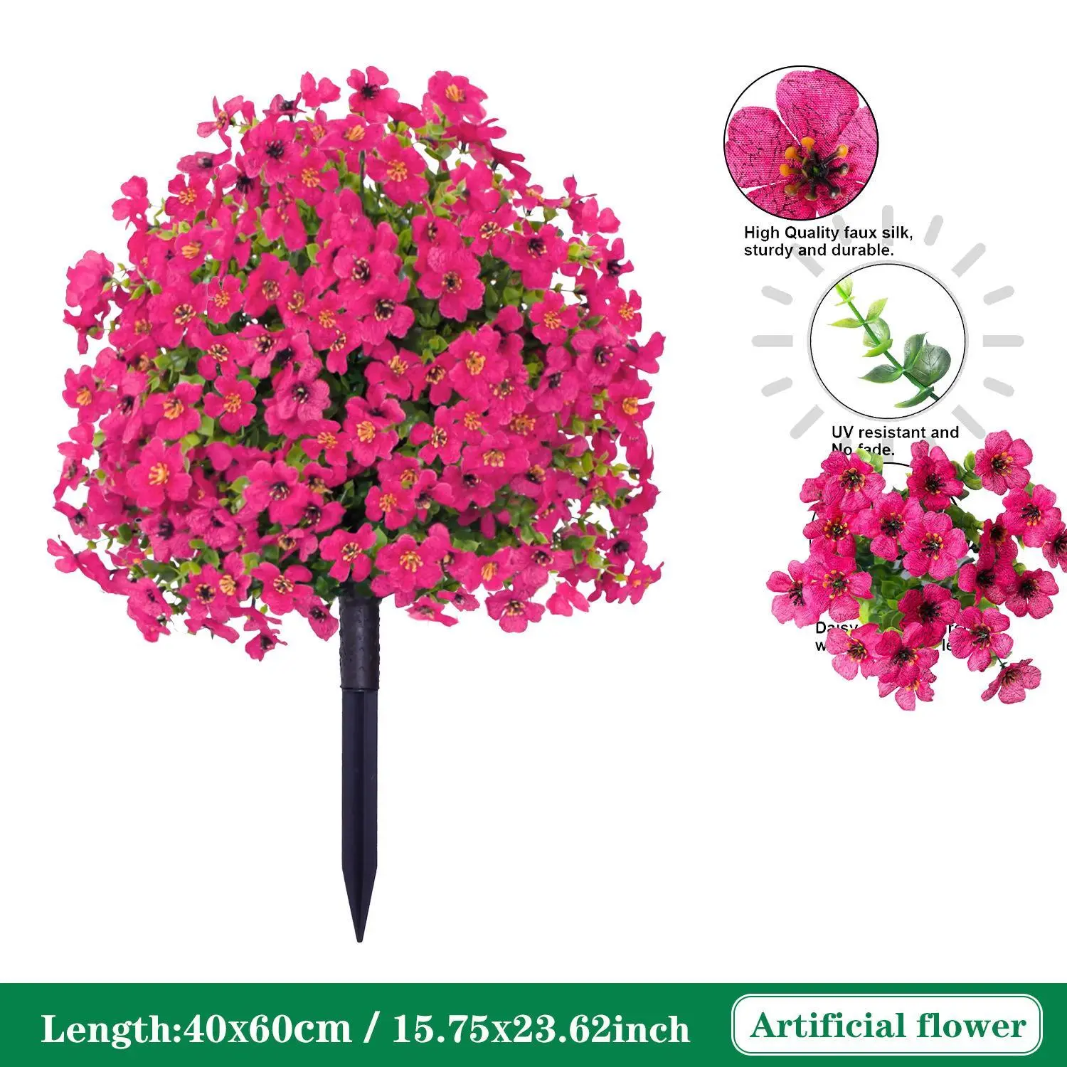 22-inch artificial direct-insertion flowers, artificial flower, silk Daisy eucalyptus with ground nails, Decorative Faux Flowers, Fake Flowers Outdoor, outdoor spring and summer decoration, UV-resistant, suitable for porch, home, courtyard decoration