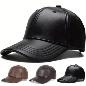 Unisex Solid Color PU Leather Baseball Cap Outdoor Sport Adjustable Sunscreen Leisure Hat Spring Autumn Travel Tourism Beach Vacation