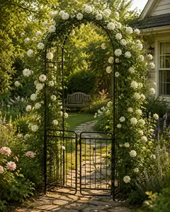 Garden Archway,  Heavy Duty Metal Garden Arbor Archway with Ground Stakes for Climbing Plants Outdoor,  Lawn Backyard Patio Wedding Party Ceremony Decoration, Christmas Decorations Pergola, Black