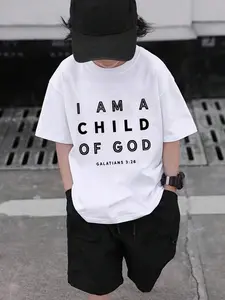 1pc Boys' Christian T-Shirt - I Am a of God & Galatians 3:26 Bible Verse Print - with Lettering - Soft Everyday Church Outfit - Easter Sunday School - Kids Religious Apparel Ages 3-13 Years - Christian Clothing Gift for Boys - Short Sleeve Roun