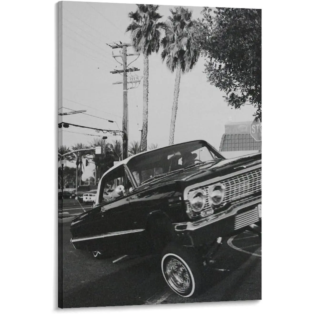 Retro Black and White Lowriders Car Canvas Poster, Vintage Wall Art, Man Cave Room Decor, 08x12 inch (20x30 cm) Home Decor Print (12)