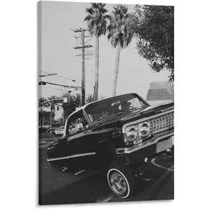 Black And White Lowriders Car Poster Retro Men Cool Canvas Wall Art Posters (12) Used For Room Aesthetics And Decor Prints Home Decor Modern Decoration08x12inch(20x30cm)