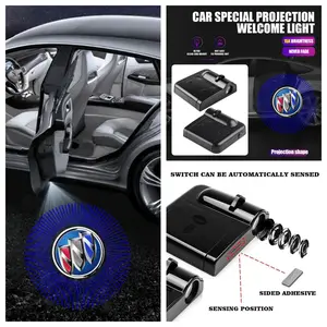 4-Pack Buick Logo LED Car Door Welcome Lights, Fit Buick Encore & Lacrosse Models, Peel-and-Stick & No-Drill Non-Destructive Installation