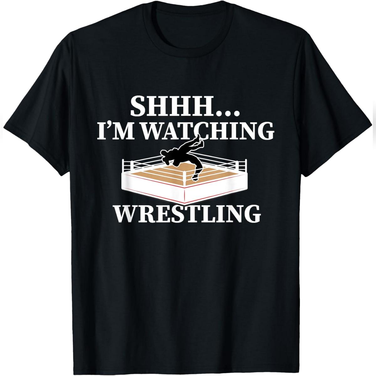 Shhh I'm Watching Wrestling Funny Wrestling Lover Gift T-Shirt Relaxed Fit Cotton T-Shirt