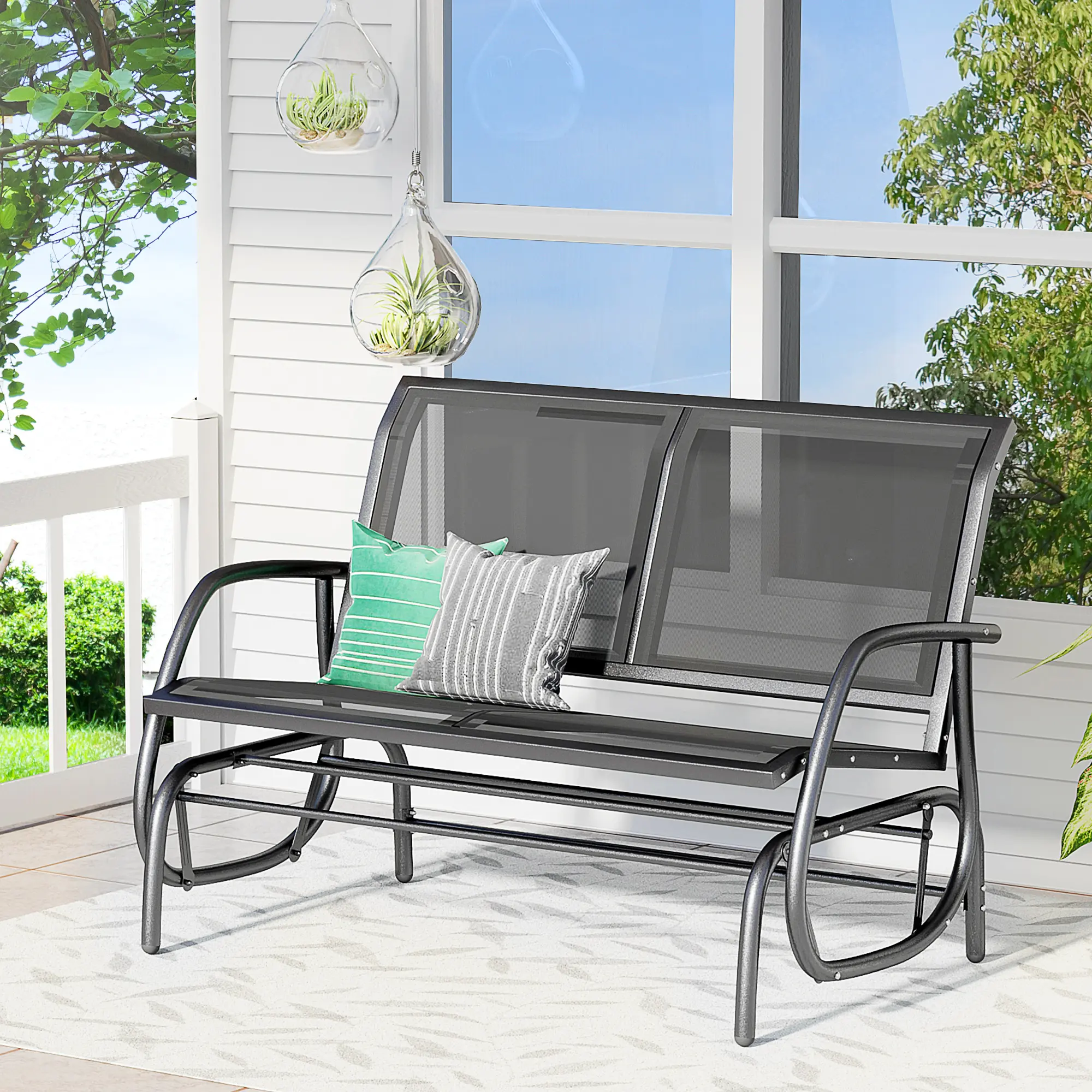 Outsunny 2-Person Outdoor Glider Bench Patio Double Swing Rocking Chair Loveseat w/Power Coated Steel Frame for Backyard Garden Porch, Black