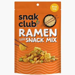 Snak Club Ramen Flavored Snack Mix, Crunchy Ramen Pieces, Toasted Corn, Sesame Sticks, Peanuts, Cashews, Soybeans, Edamame, 8 oz Resealable Bag