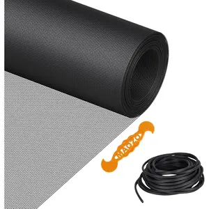 Window Screen Replacement Kit 36"W × 90"L Durable Polyester Adjustable Screen Mesh with 32ft Retainer Spline for DIY Window Door Screen Replacement & Repair Black