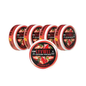 5 Pack-RED GUMMY BEAR Caffeine pouches with-225 mg. 15 pouches per Jar. Energy Sport Beverage Nootropic Drink with Gummy Bears free healthy evergy c affine